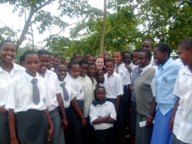 Rachael with the girls in the school where she taught.